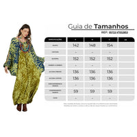 Vestido Longo Com Mangas Longas Verde Estampado Yacamim E7