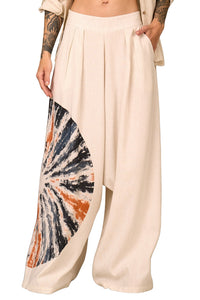 Calça Saruel De Viscolinho Bege Estampa Mandala Yacamim H5