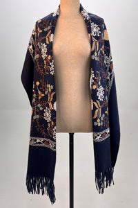 Cachecol Cashmere Azul Marinho Bordado Yacamim #318