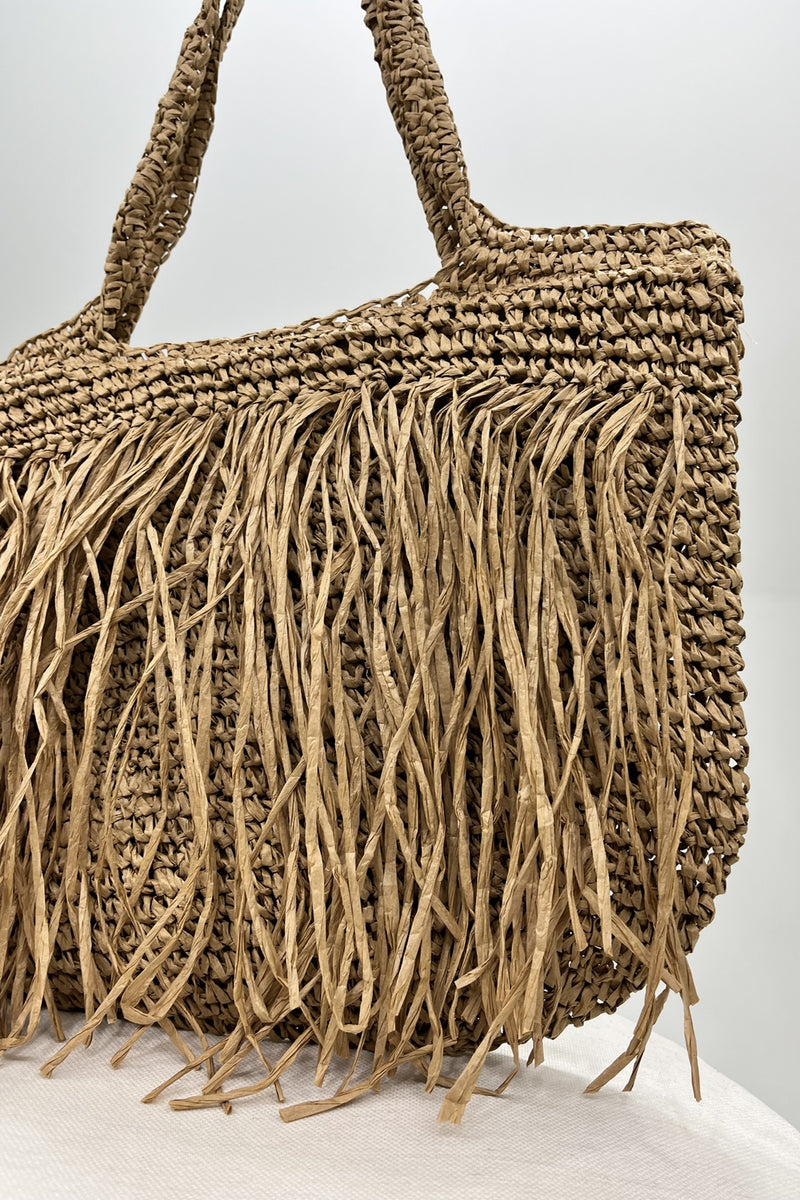 Bolsa Grande De Palha Natural Bege Escuro Yacamim #200