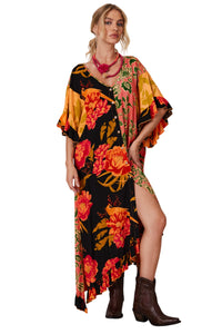 Kaftan Amplo Laranja Estampado Patchwork Yacamim J6