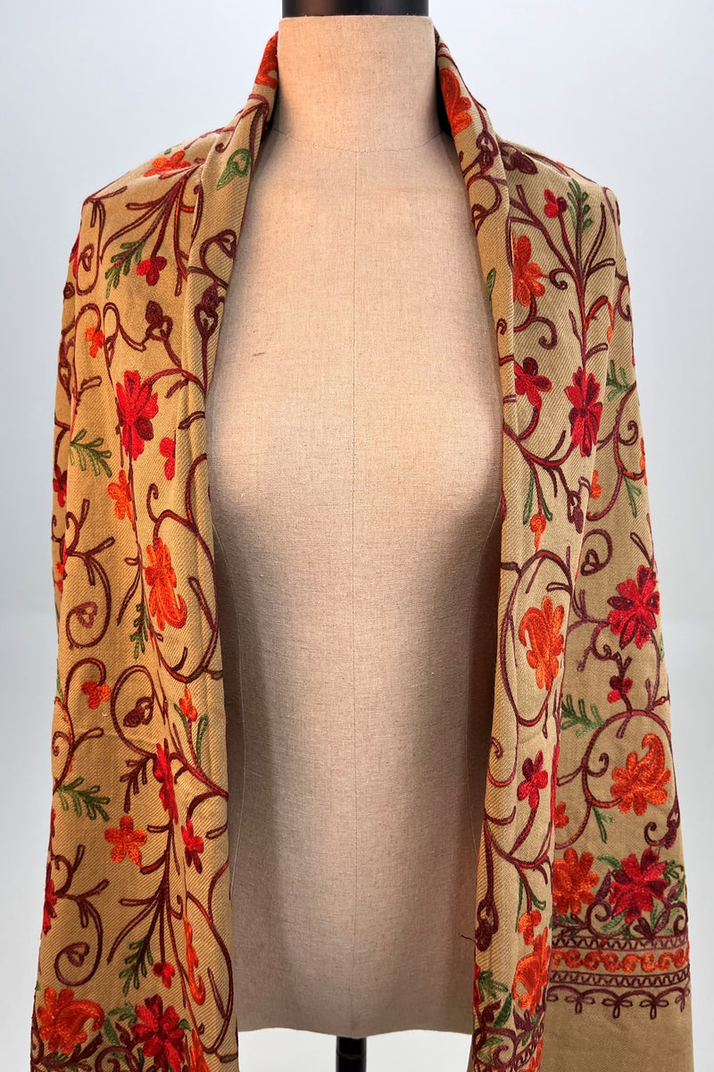 Cachecol Cashmere Marrom Claro Bordado Yacamim #334