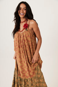 Vestido Midi Olinda 100% Algodão Marrom Patchwork Yacamim E20