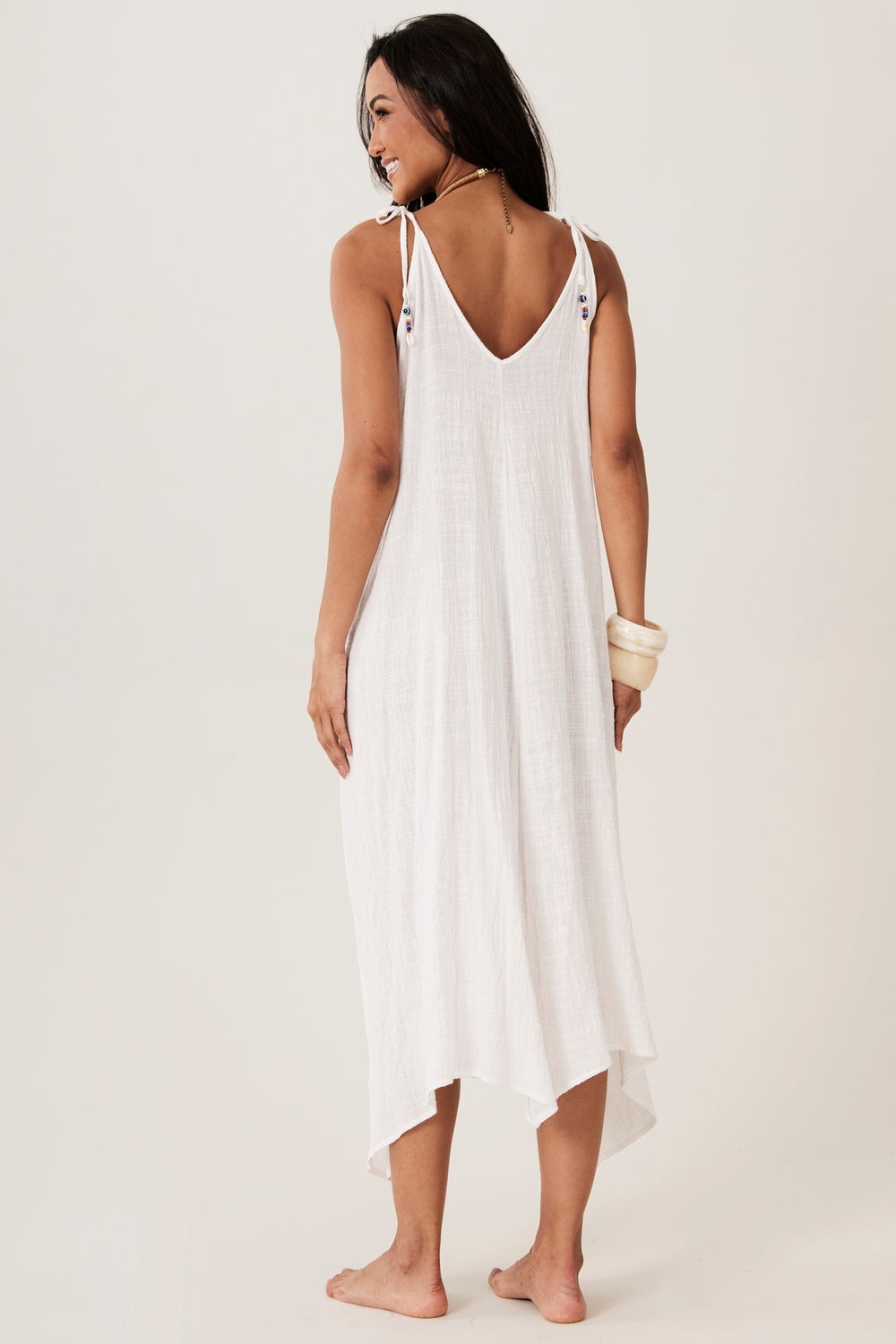 Vestido Midi Algodão Marrocos Branco Yacamim E7