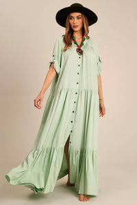 Vestido Chemise Longo Verde Menta Yacamim