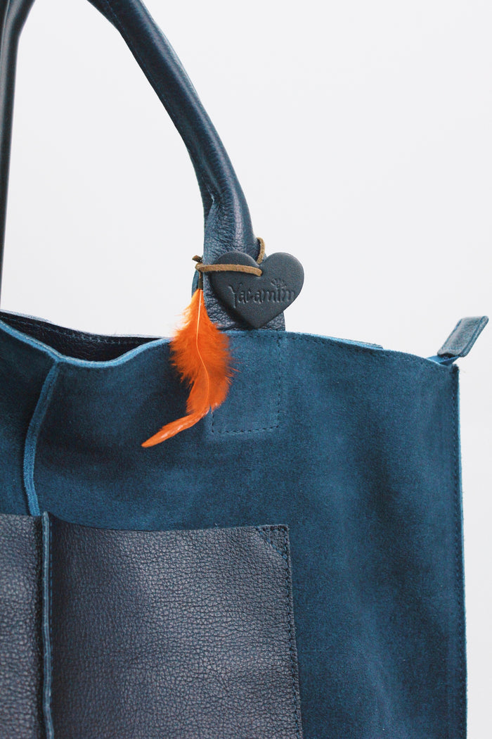 Bolsa De Couro Com Alças Azul Yacamim #465