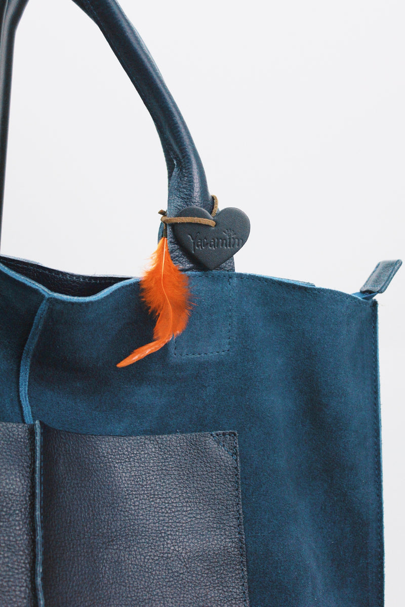 Bolsa De Couro Com Alças Azul Yacamim #465