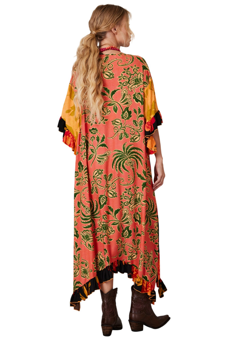 Kaftan Amplo Laranja Estampado Patchwork Yacamim J6