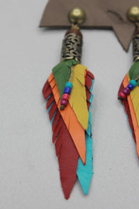 Brinco Artesanal De Couro Colorido Com Metal Trabalhado Yacamim #507