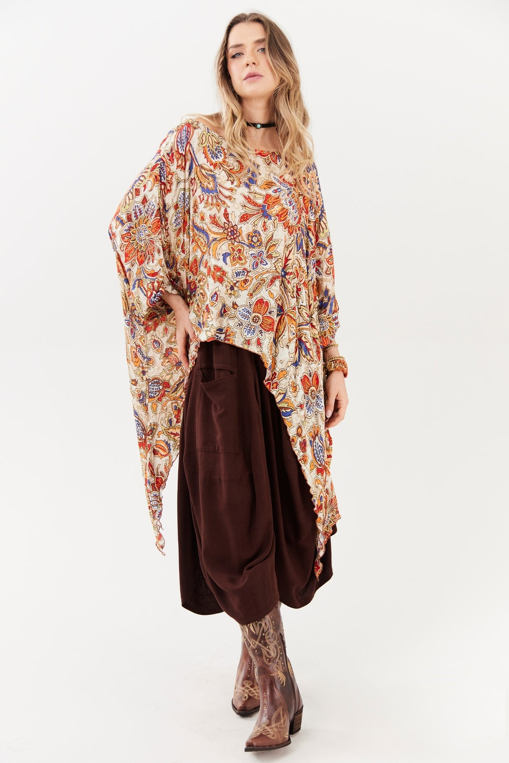 Bata Ampla Bege Estampado Yacamim B1