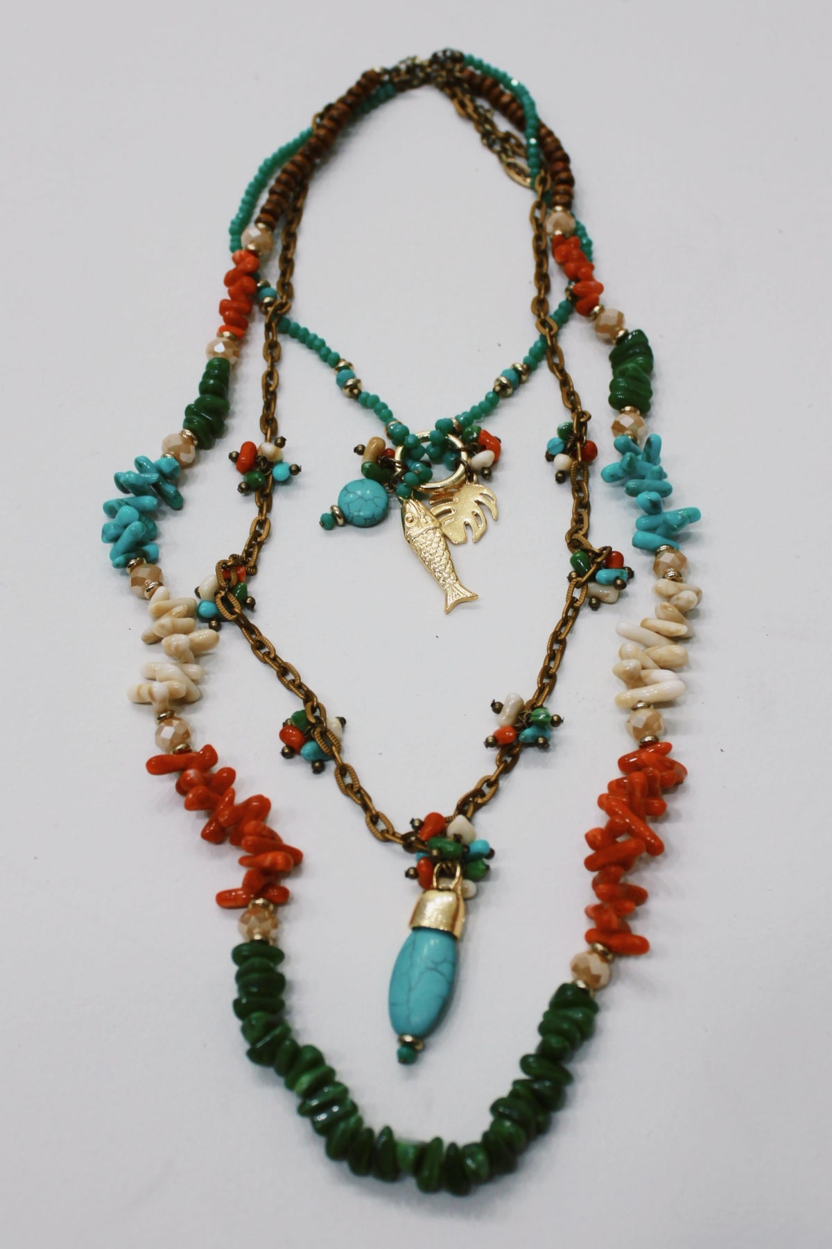 Colar Artesanal De Miçangas Com Mix De Pingentes Yacamim #711