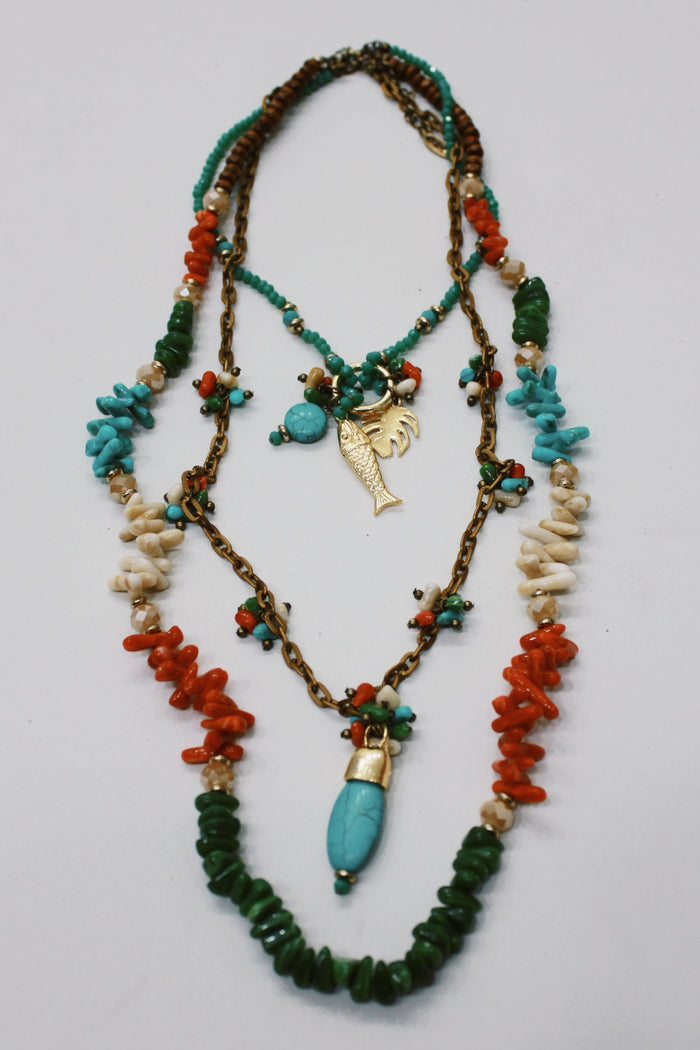 Colar Artesanal De Miçangas Com Mix De Pingentes Yacamim #711