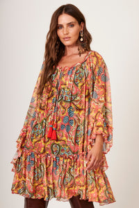 Vestido Curto De Tule Ciganinha Salmão Cashmere Yacamim D24