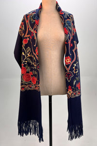 Cachecol Cashmere Azul Marinho Bordado Yacamim #321
