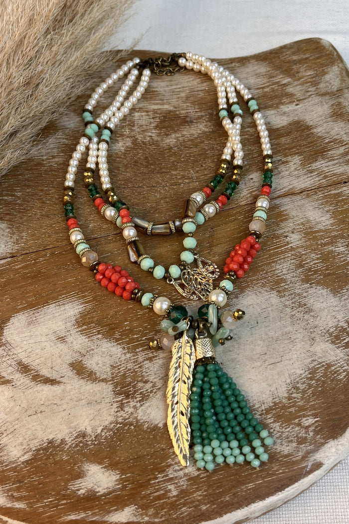 Colar De Missangas Com Mix De Pingentes Yacamim #291