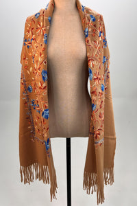 Cachecol Cashmere Marrom Claro Bordado Yacamim #322