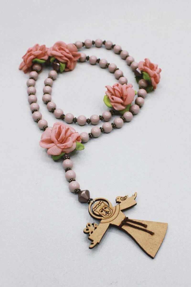 Colar Terço São Francisco De Assis Rosa Claro Yacamim #501