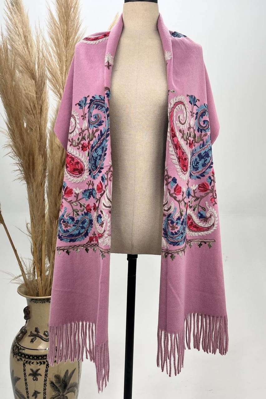 Cachecol Cashmere Rosa Bordado Yacamim #162
