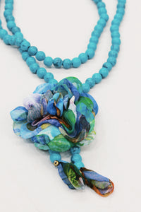 Colar Ave Maria Com Flor Verde Turquesa Yacamim #595