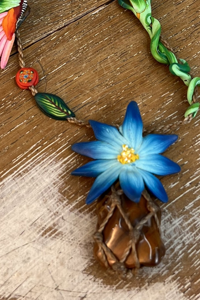 Colar De Fimo Artesanal Patua Com Macramê E Pedra Yacamim #284