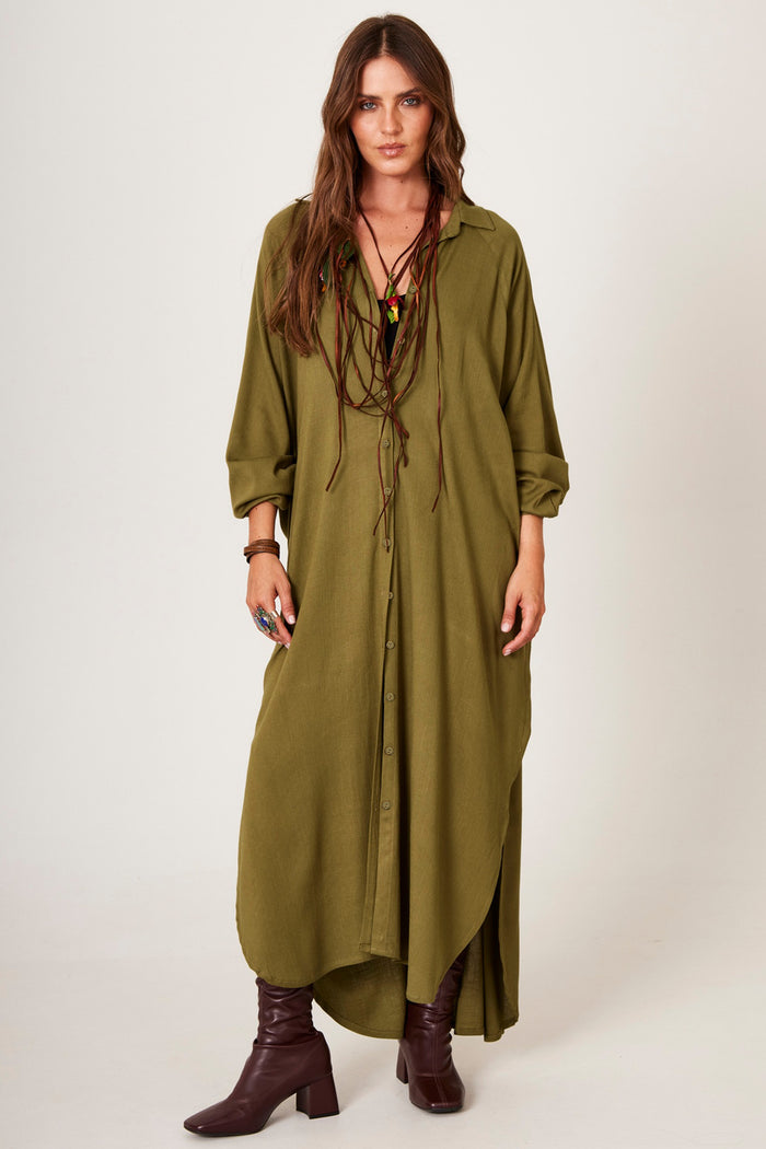 Chemise Longo Verde Musgo Yacamim M10