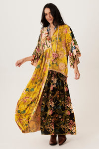 Vestido Longo Amarelo E Preto patchwork Yacamim C18