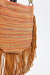 Bolsa De Couro Com Franjas E Detalhe De Pedra Yacamim #422