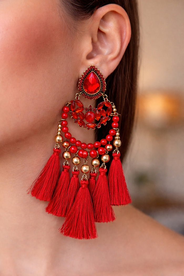 Brinco Artesanal De Miçangas Vermelhas Yacamim #964