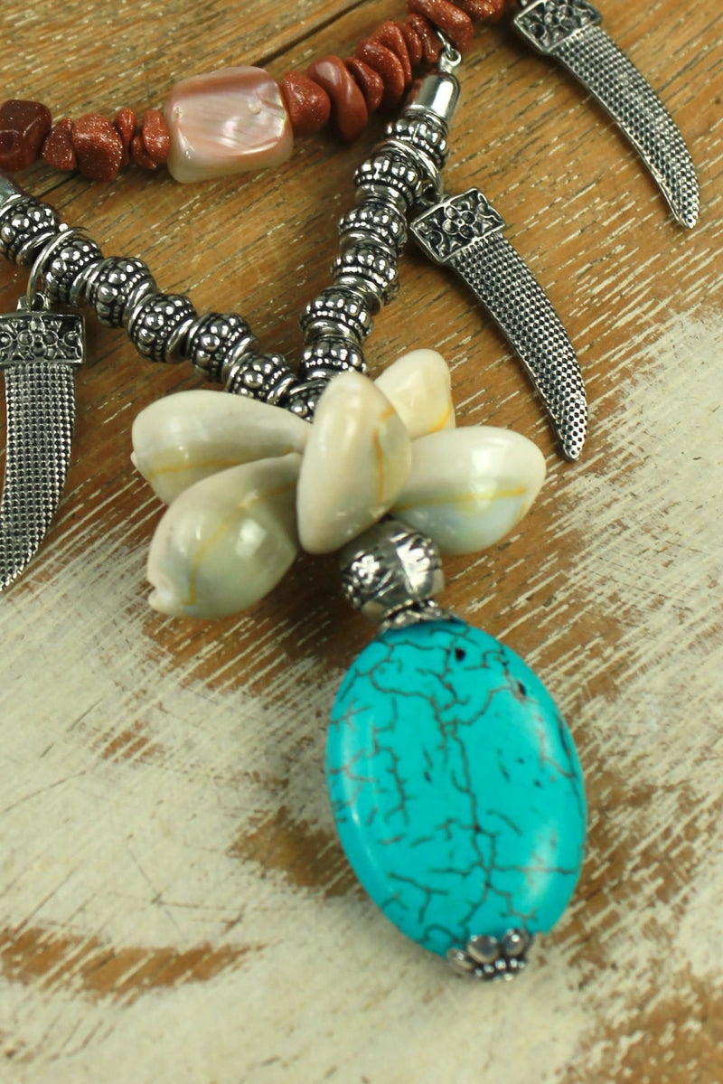 Colar Artesanal Curto Com Pedras E Metais Yacamim #345