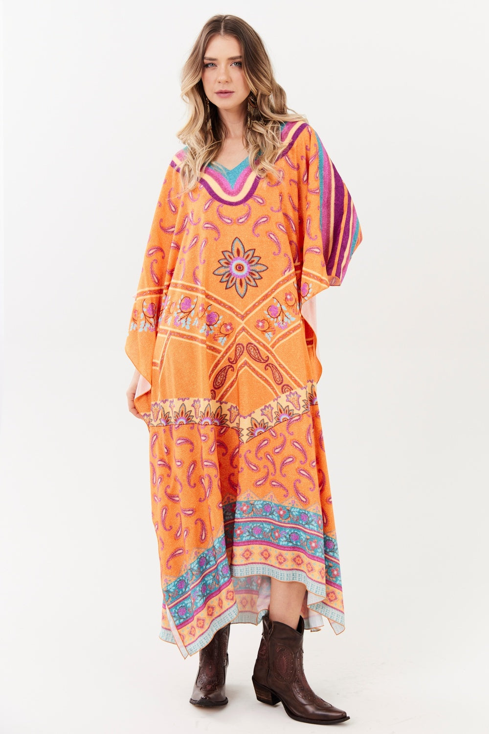 Kaftan Midi Com Decote Em V Yacamim I4