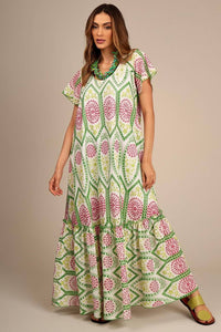 Vestido Longo Broderie Branco com Bordados Rosa E Verde Yacamim D6