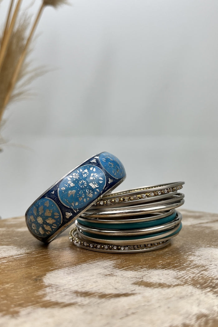 Kit De Pulseiras De Metal E Resina Azul Yacamim #177