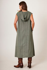 Vestido Midi De Linho Regata Com Capuz Verde Listrado Yacamim C14