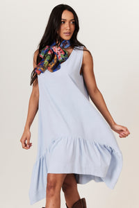 Vestido Curto Regata De Viscolinho Com Pontas Azul Claro Yacamim D15