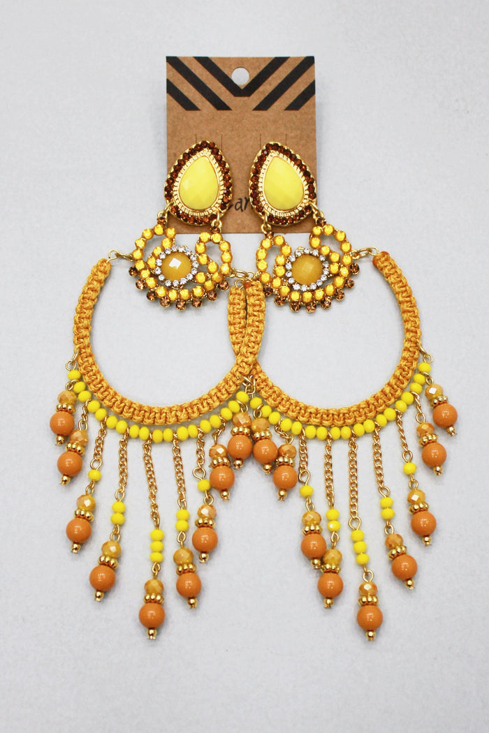 Brinco De Missangas E Macramê Amarelo Yacamim #403