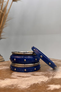 Kit De Pulseiras De Metal E Resina Azul Yacamim #268