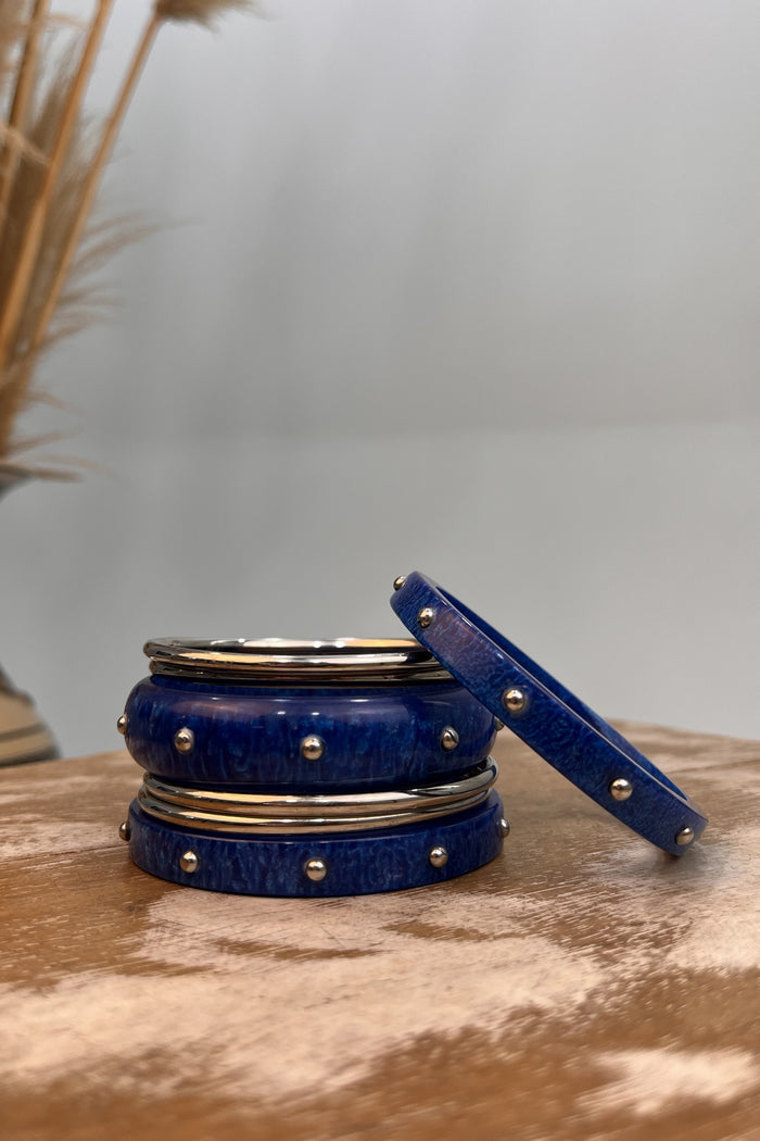Kit De Pulseiras De Metal E Resina Azul Yacamim #268
