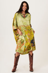Kaftan Midi Broderie Verde Patchwork Yacamim J4