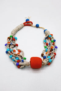 Colar Artesanal De Cordas Coloridas Com Massinhas Yacamim #423
