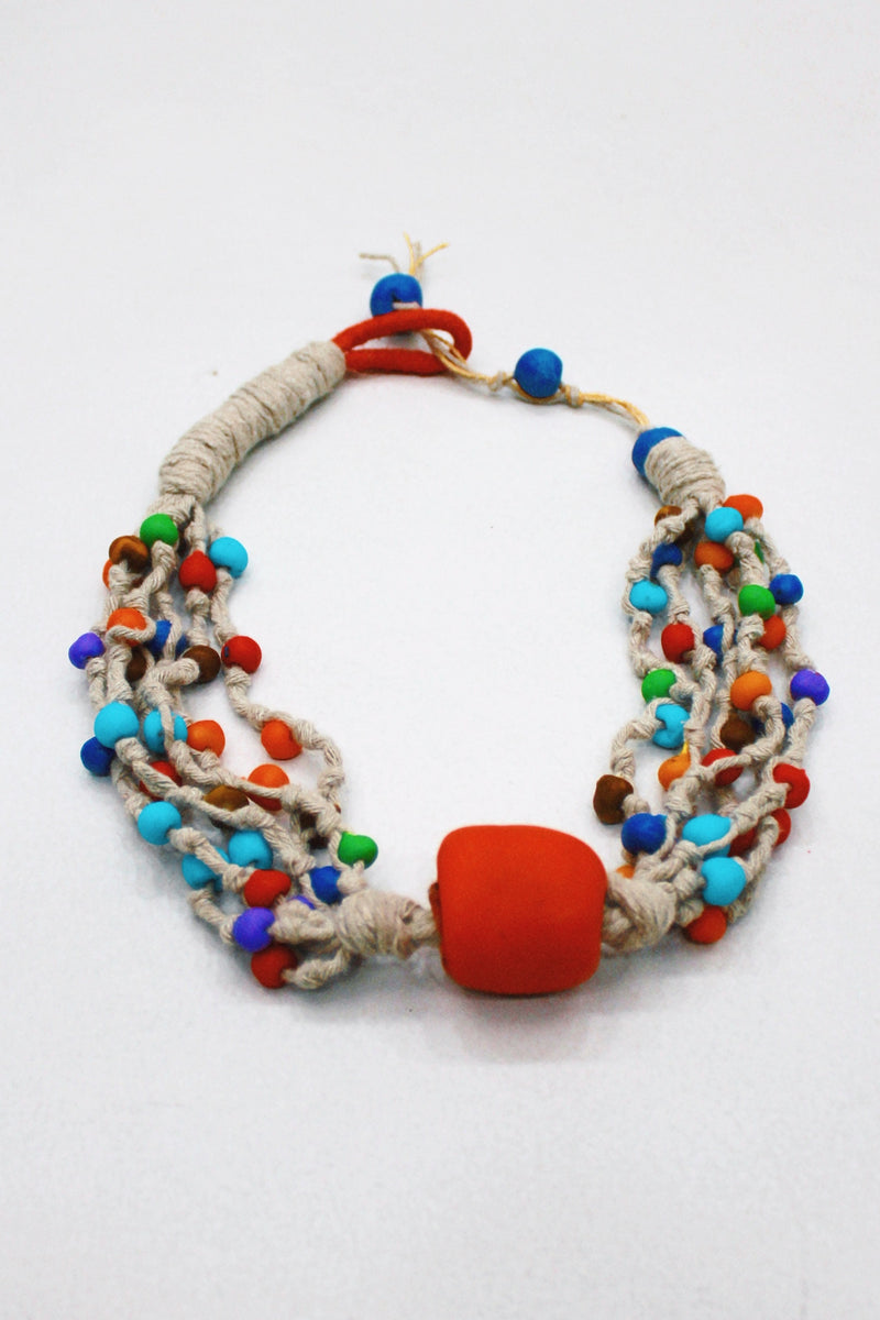 Colar Artesanal De Cordas Coloridas Com Massinhas Yacamim #423