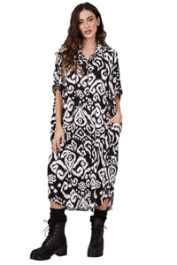 Chemise Midi Estampada Branca E Preta Estampada Yacamim N9