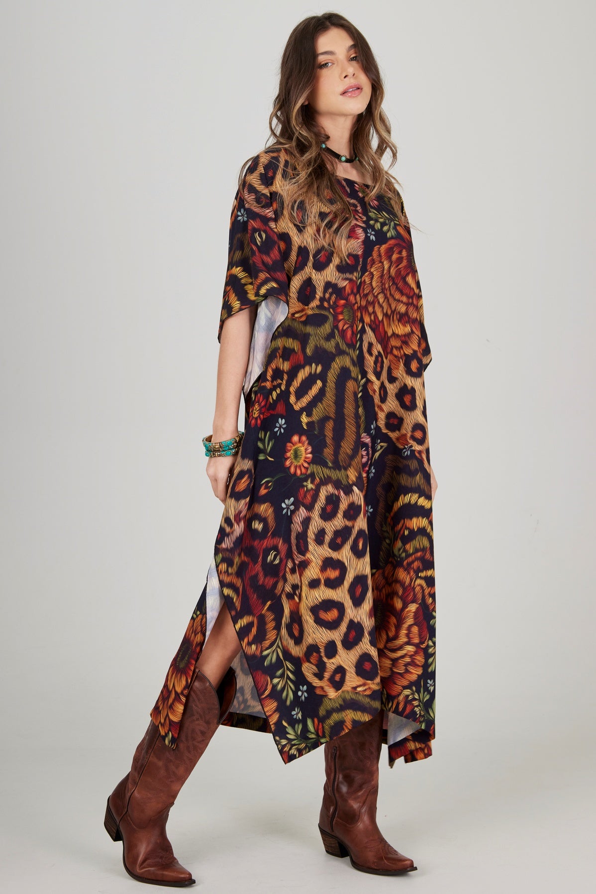 Kaftan Midi Amplo Animal Print Yacamim J1