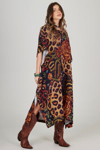 Kaftan Midi Amplo Animal Print Yacamim J1