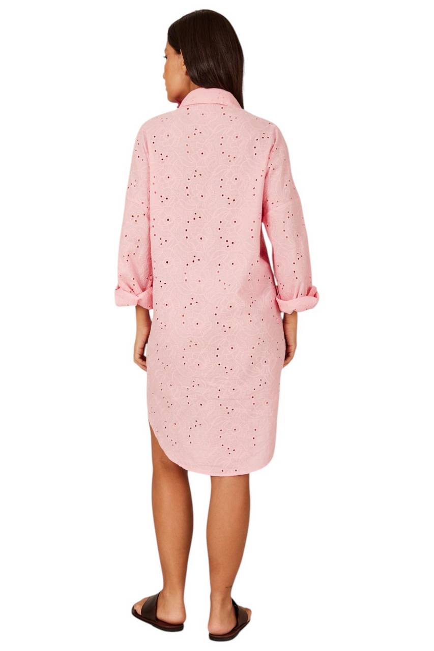 Chemise Clássica Broderie Alongada Rosa Claro Yacamim N1