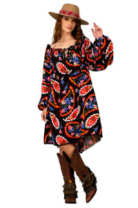 Vestido Curto Preto Estampa Cashmere Yacamim C26