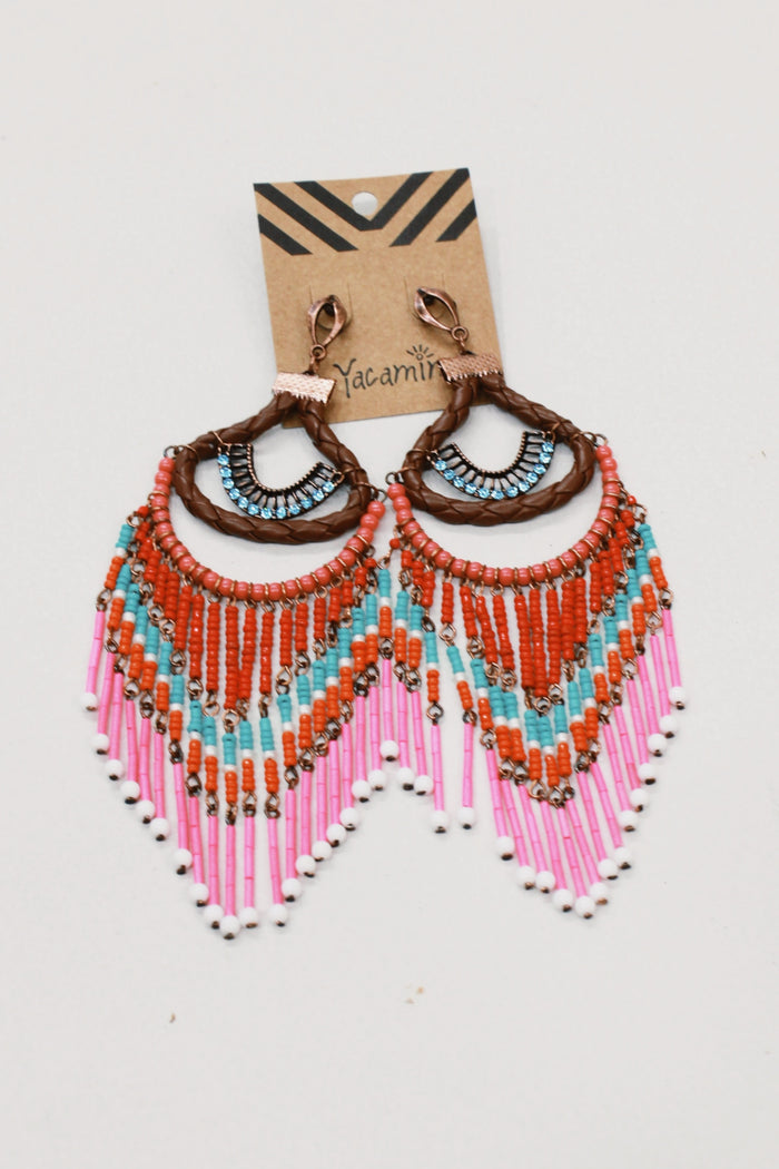 Brinco De Miçangas Rosa Yacamim #617