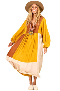 Vestido Midi Com Mangas Longas Bufantes Amarelo Yacamim <br />