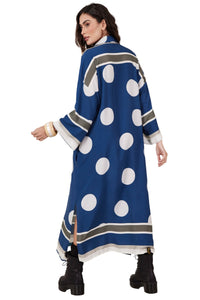 Chemise Midi Amplo Azul Escuro Estampa De Poá Yacamim N8