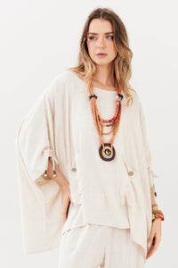 Bata Ampla De Viscolinho Bege Yacamim A20