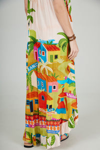 Vestido Midi Alças Reguláveis Bege Estampado Coleção Bahêa Yacamim R7